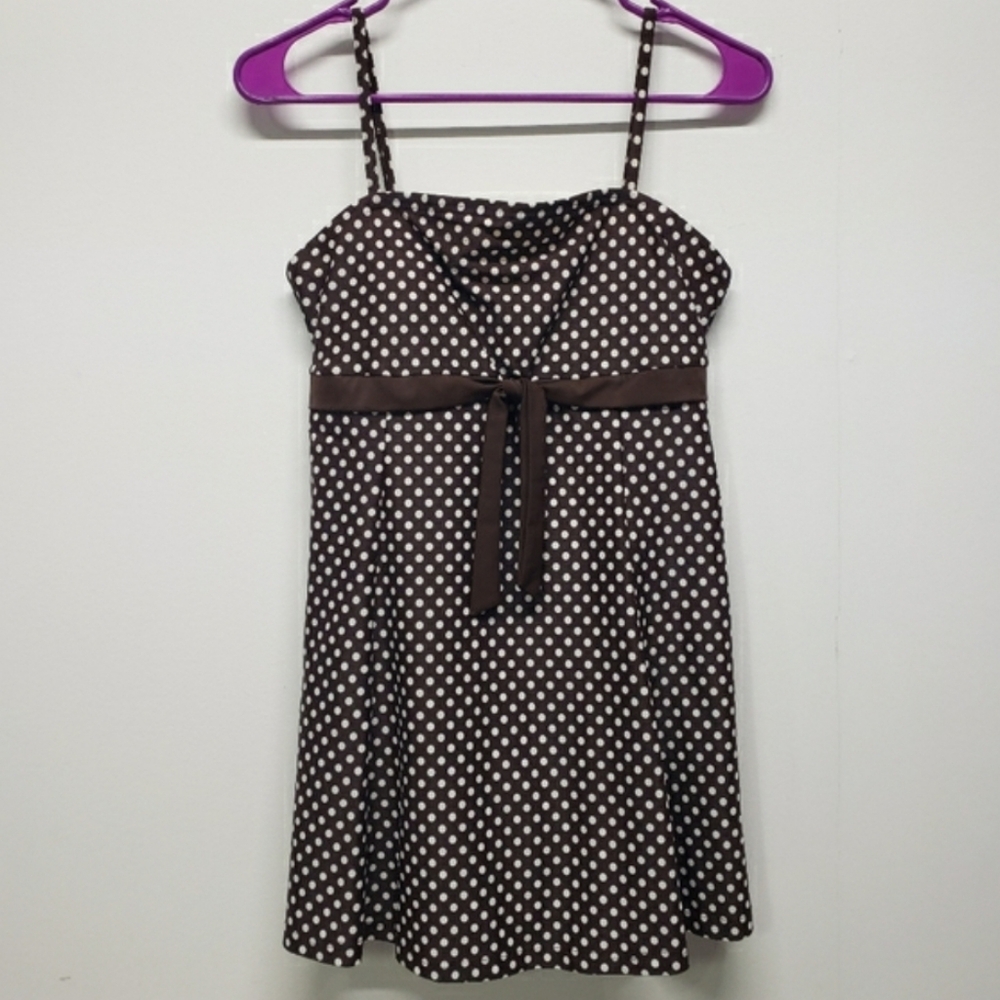 A Shore Fit Swimdress 10 Thigh Solutions One Piece Brown Polka Dot Swim Retro - Picture 14 of 14